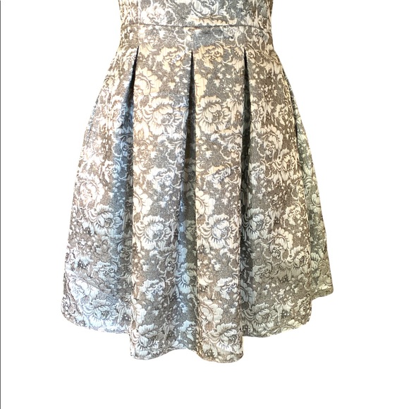 Aidan Mattox Metallic Silver Damask Fit & Flare Dress - 2 - Picture 3 of 12